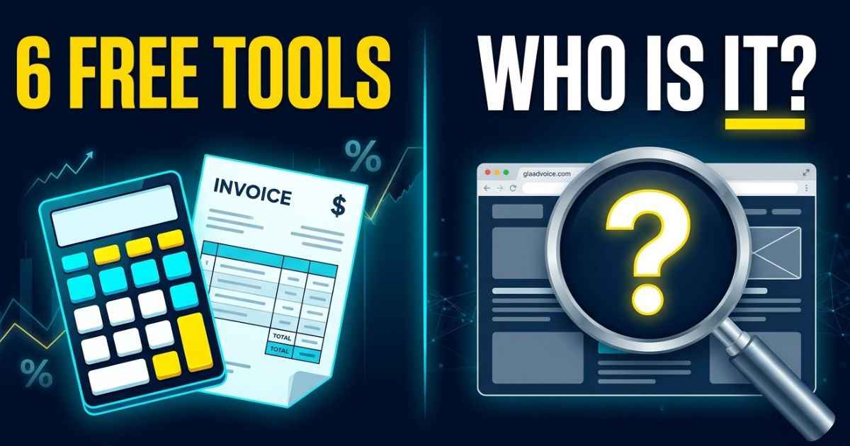 glaadvoice.com review thumbnail showing six free business tools and a magnifying glass over a question mark