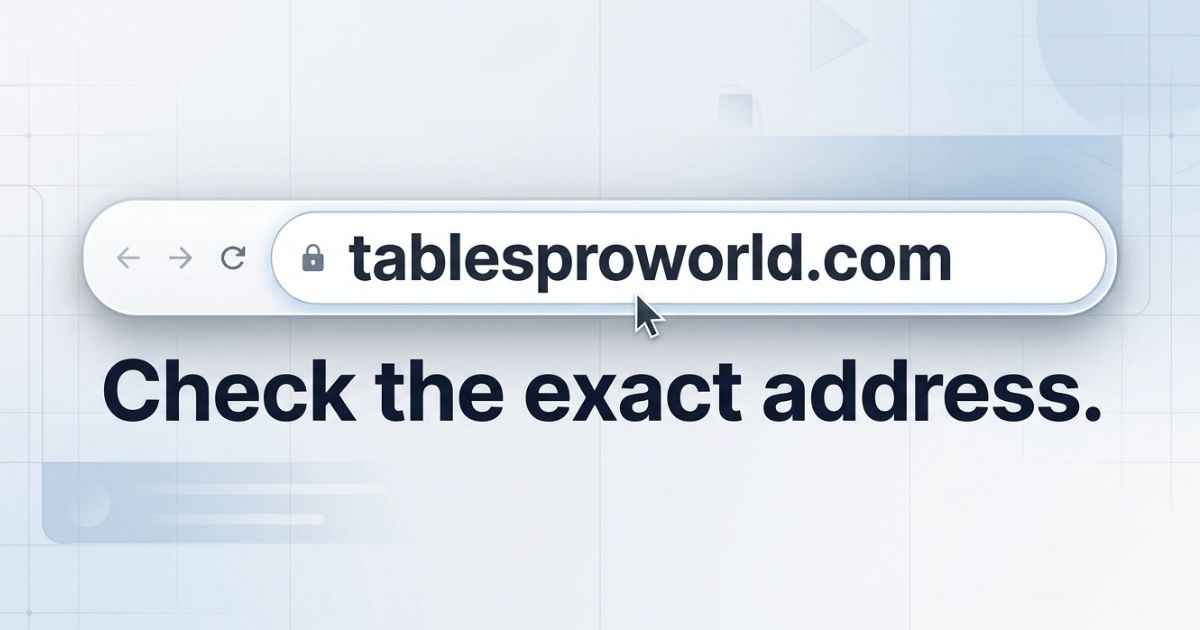 Browser address bar showing the exact domain tablesproworld.com