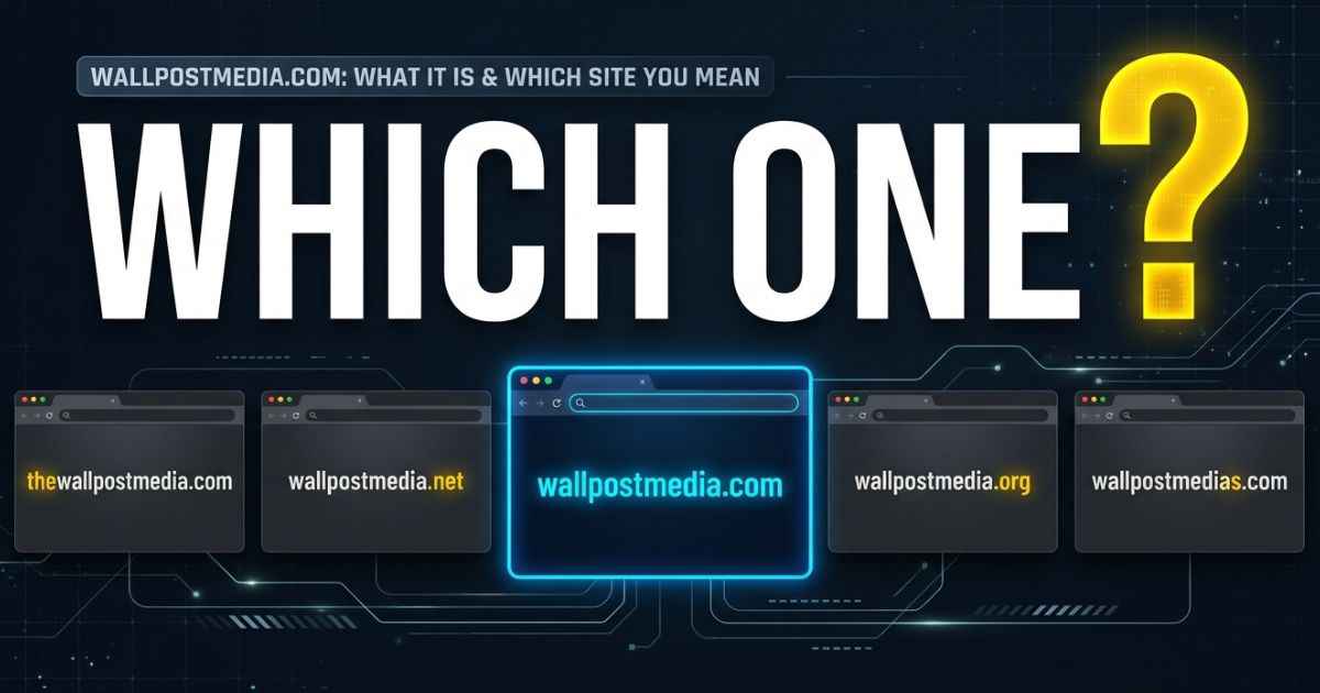Five similar website addresses—wallpostmedia.com, thewallpostmedia.com, wallpostmedia.net, wallpostmedia.org, and wallpostmedias.com—shown side by side under “Which One?”